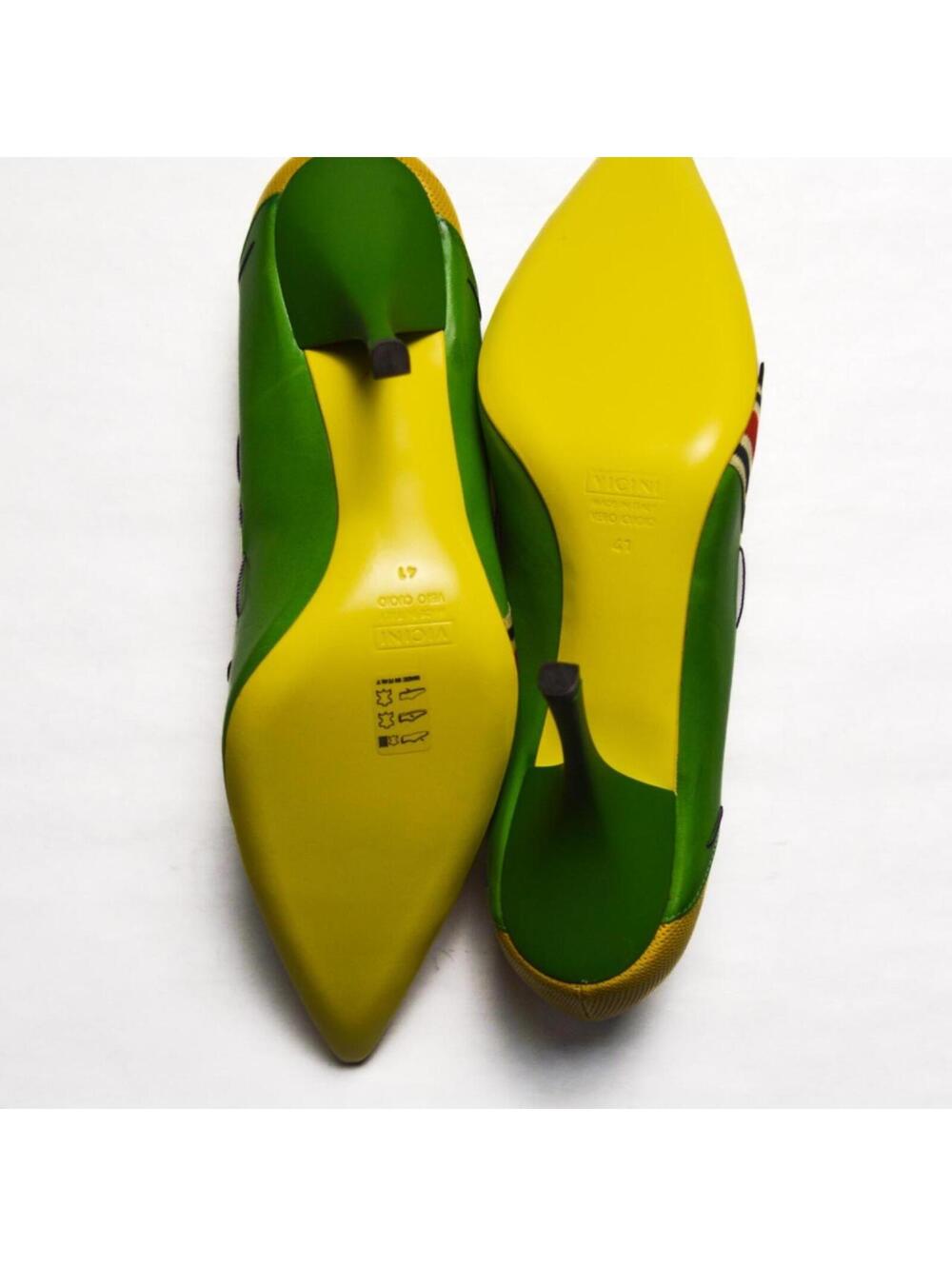 Giuseppe Zanotti Green and Yellow Metal Tagged Heels - Picture 2 of 6